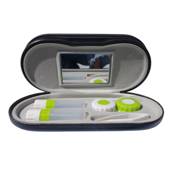 DOUBLE hard leather case for glasses and contact lenses (black) - Picture 3 of 5